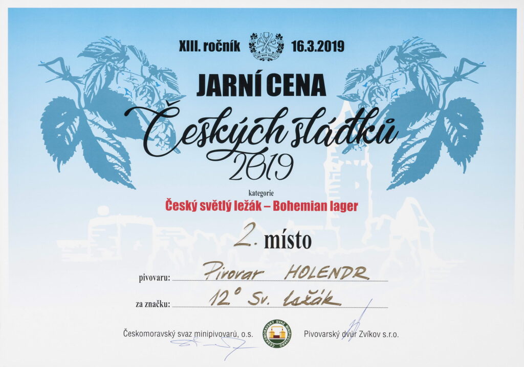 2. místo ceny Českých sládků v kategorii Bohemian lager
