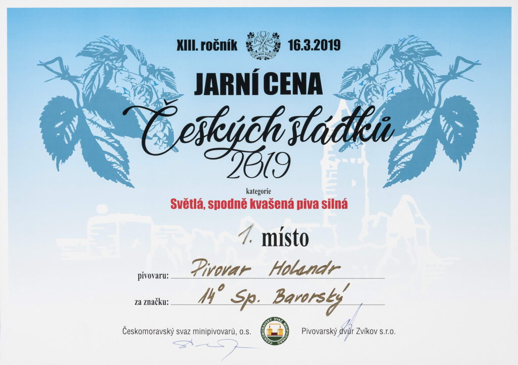 1. místo v kategorii – Světlá, spodně kvašená silná piva